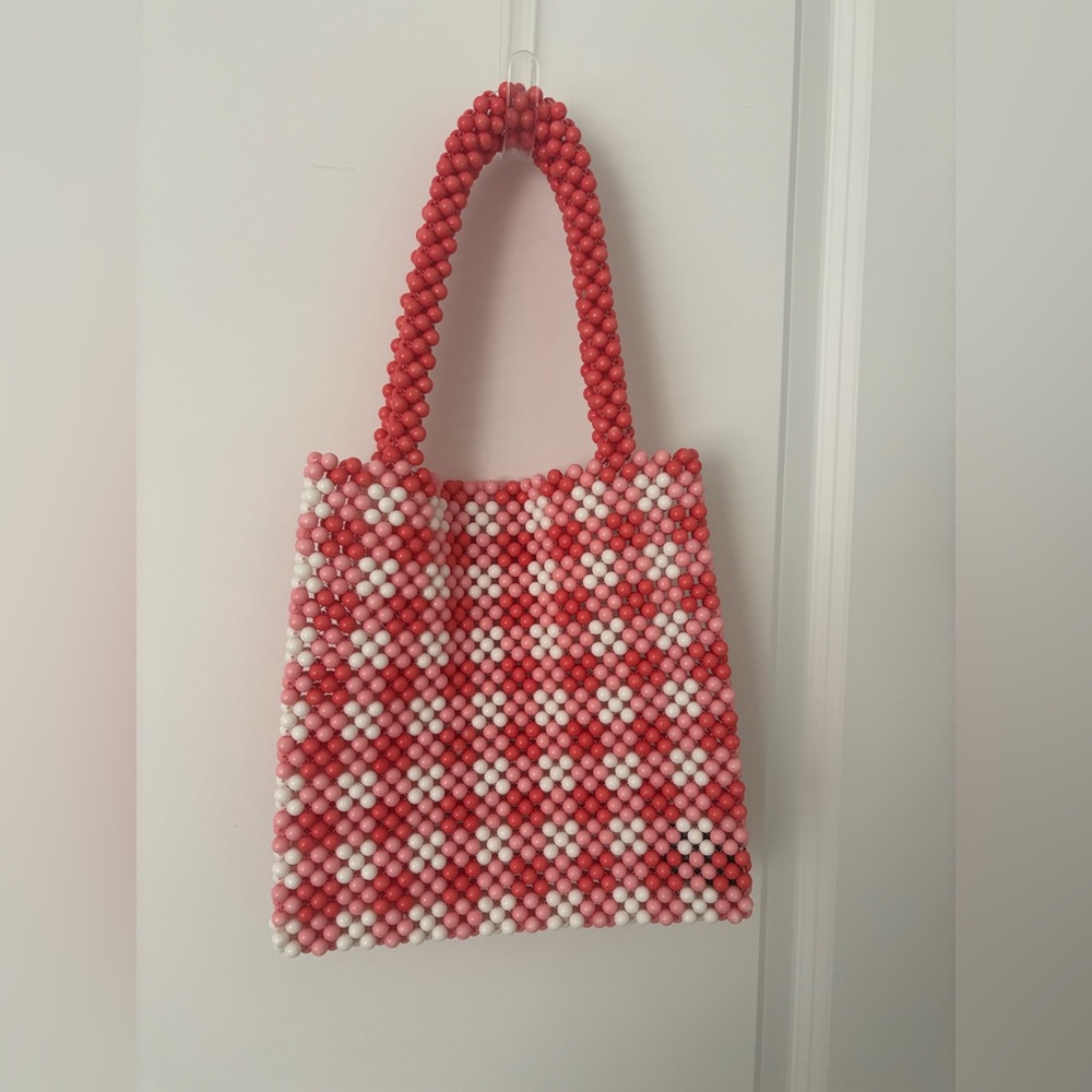 Gorgeous Pink and White Acrylic Beaded Purse Made in India Checkered - Picture 3 of 3